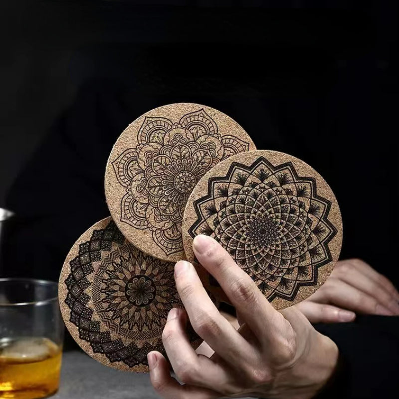 Moroccan Style Coasters Geometric Print Pattern Cork Coasters Absorbs Water Coasters