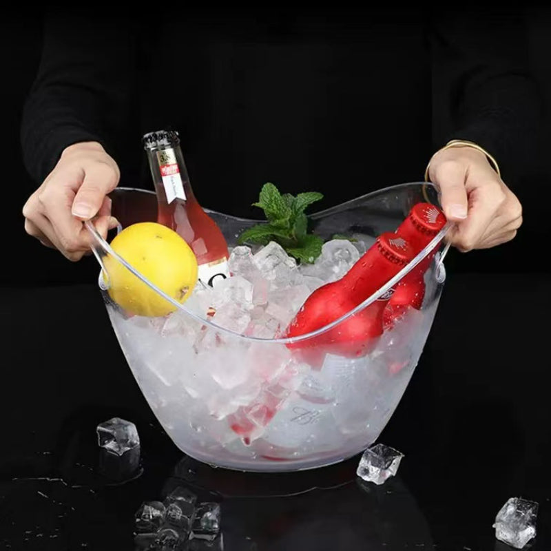 Optional Logo Custom Acrylic Ice Bucket with Handles Beer Plastic Ice Buckets for Party