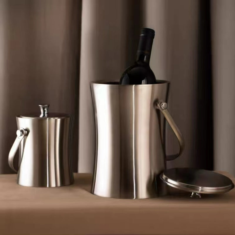 Custom Large Insulated Ice Bucket Stainless Steel Champagne Wine Beer Ice Bucket with Lid Tongs