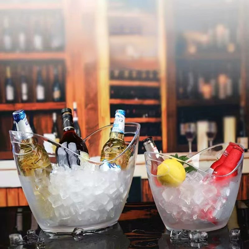 Optional Logo Custom Acrylic Ice Bucket with Handles Beer Plastic Ice Buckets for Party