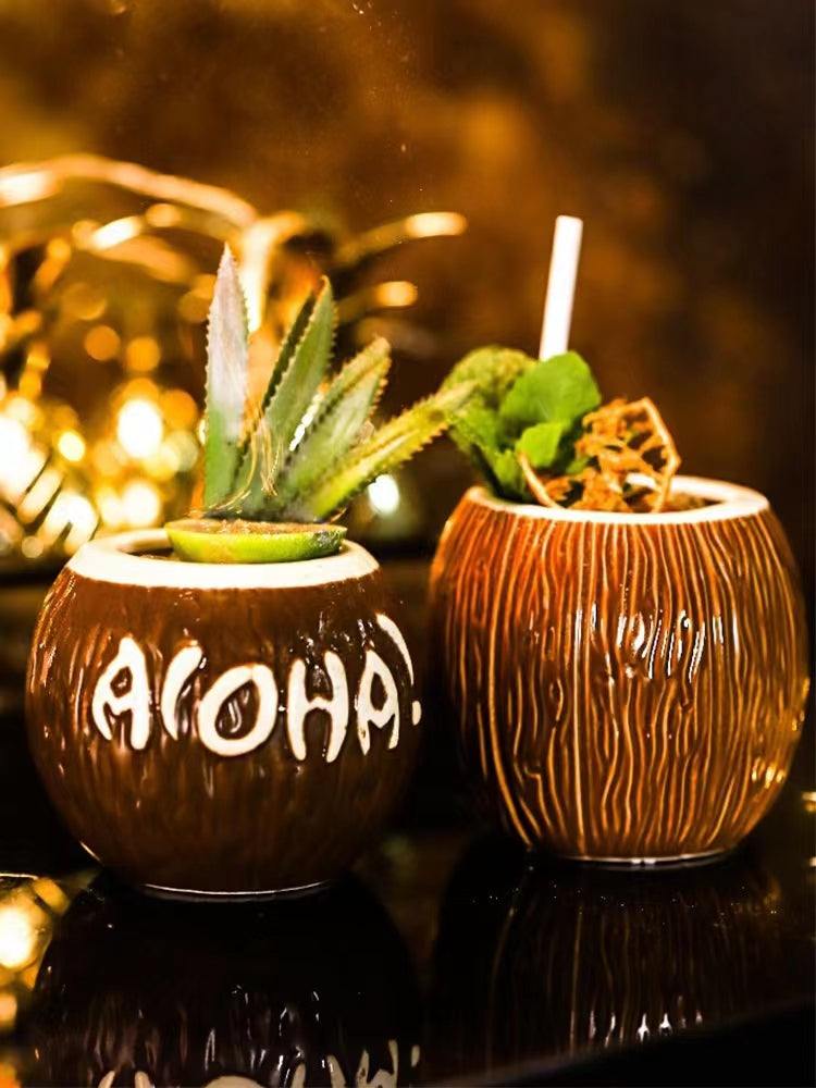 Hawaiian Coconut Tiki Cup Personalized Coconut Shaped Cocktail Cup Bar Counter Ceramic Cup Decoration