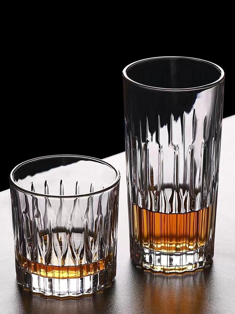 360ML-Retro Embossed Cocktail Glass Glass Long Drink Glass Collin Glass Juice Glass Engraved Striped Glass