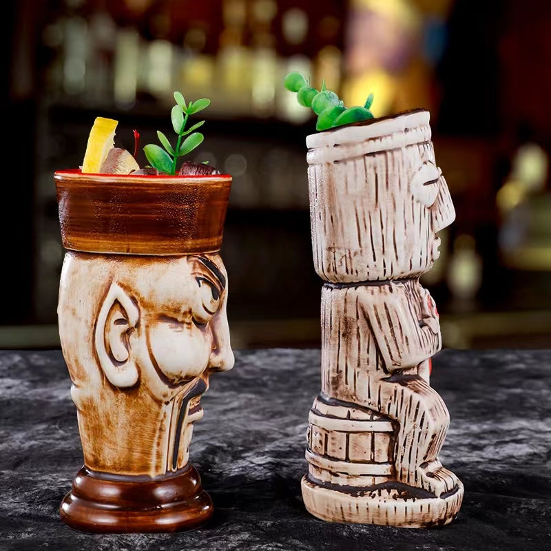 Tiki  Drinkware-Cocktail  Tiki Mugs-Handmade Painting the diiference Shape Design Ceramic Tiki Mug