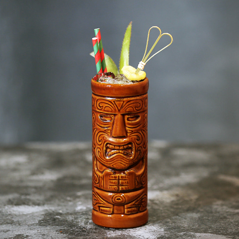 Tiki  Drinkware-Cocktail  Tiki Mugs-Brown Design Ceramic Tiki Mug Handmade Painting Island