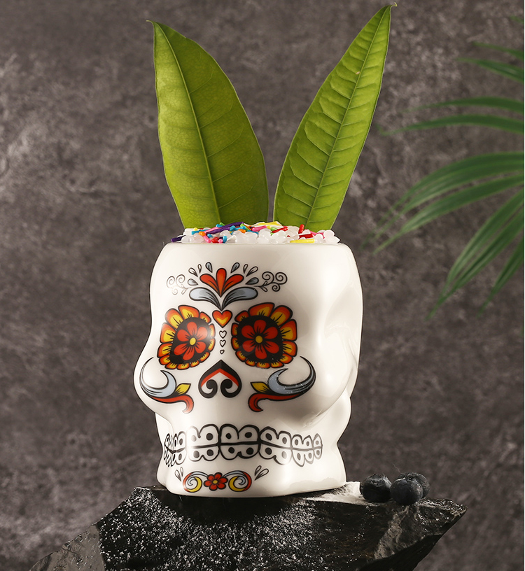 Flower Face Painted Skull Personalized Cocktail Glass Molecular Bartender North American Special Ceramic TIKI Cup