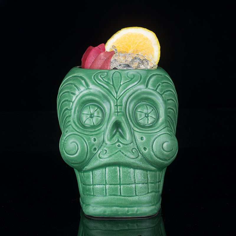 Tiki  Drinkware-Cocktail  Tiki Mugs-Green Skull Ceramic Hawaiian Party Mug