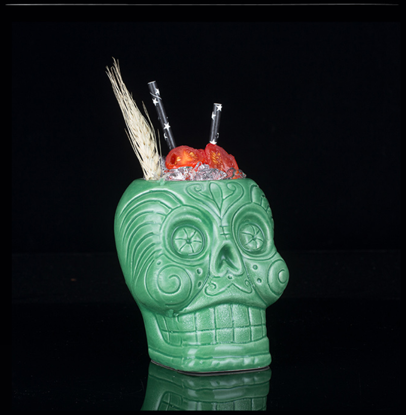 Tiki  Drinkware-Cocktail  Tiki Mugs-Green Skull Ceramic Hawaiian Party Mug
