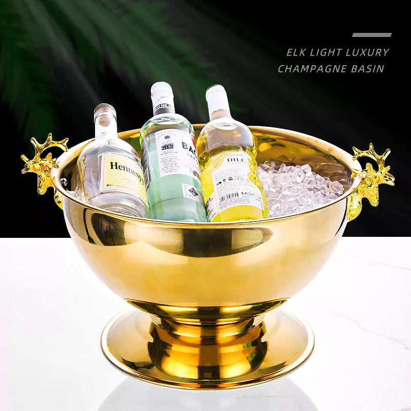 European Style Stainless Steel Deer Head Bucket Champagne Ice Bucket Large Capacity Red Wine Bucket Restaurant Ice Bucket for Bar