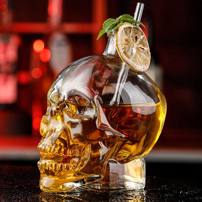 180ML Glass Skull Decanter,Creative Crystal Clear Skull Whiskey Cocktail Glass