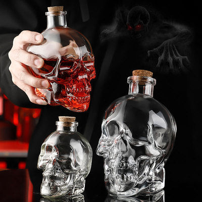 760ML Glass Skull Decanter,Creative Crystal Clear Skull Whiskey Cocktail Glass