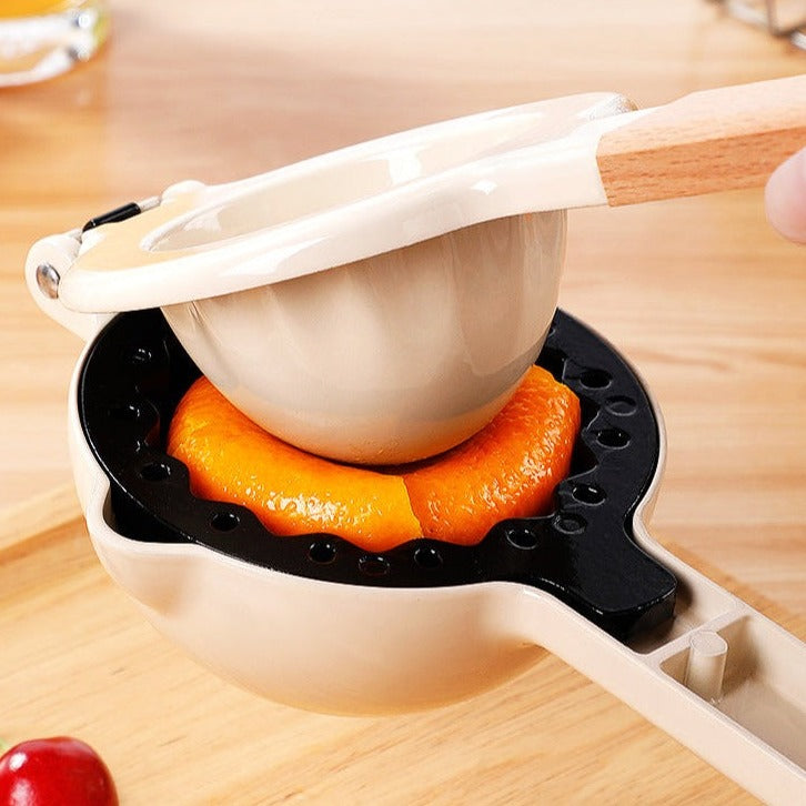 Aluminum Alloy Orange Manual Juicer with Wooden Handle Multi-Function Lemon Extruder Press Easy to Clean