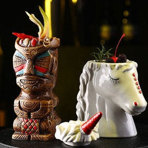 Painted Tribal Chief Cup Personality Cocktail Glass Molecular Bartender Special Ceramic TIKI Cup