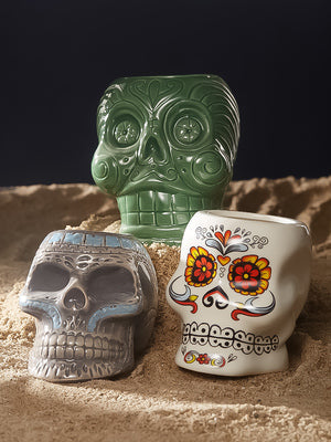 Tiki  Drinkware-Cocktail  Tiki Mugs-Green Skull Ceramic Hawaiian Party Mug
