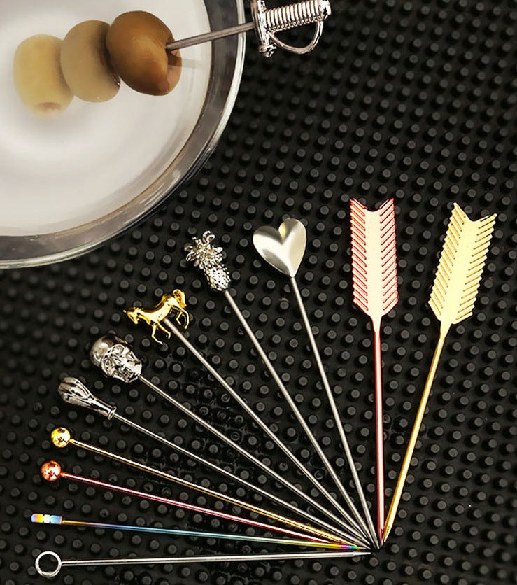 Creative Stainless Steel Cocktail Needle Fruit Stick Olive Bartender Bar Wine Needle Decoration