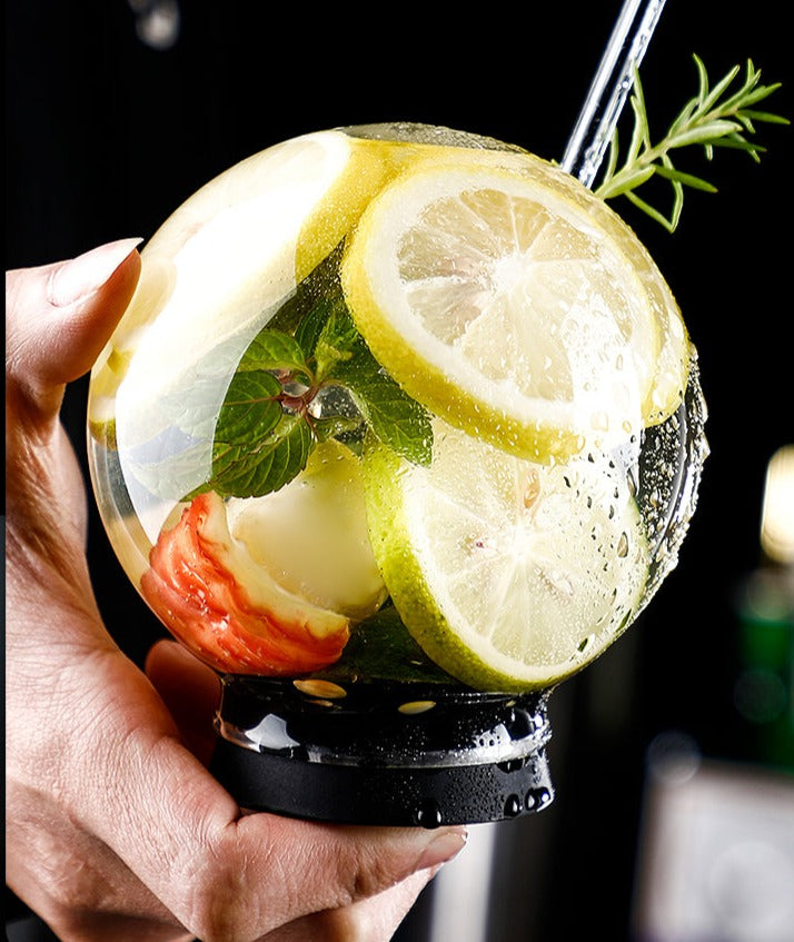 Creative Wine Glasses with Straws,Stylish Spherical Globe Cocktail Glass with Lid