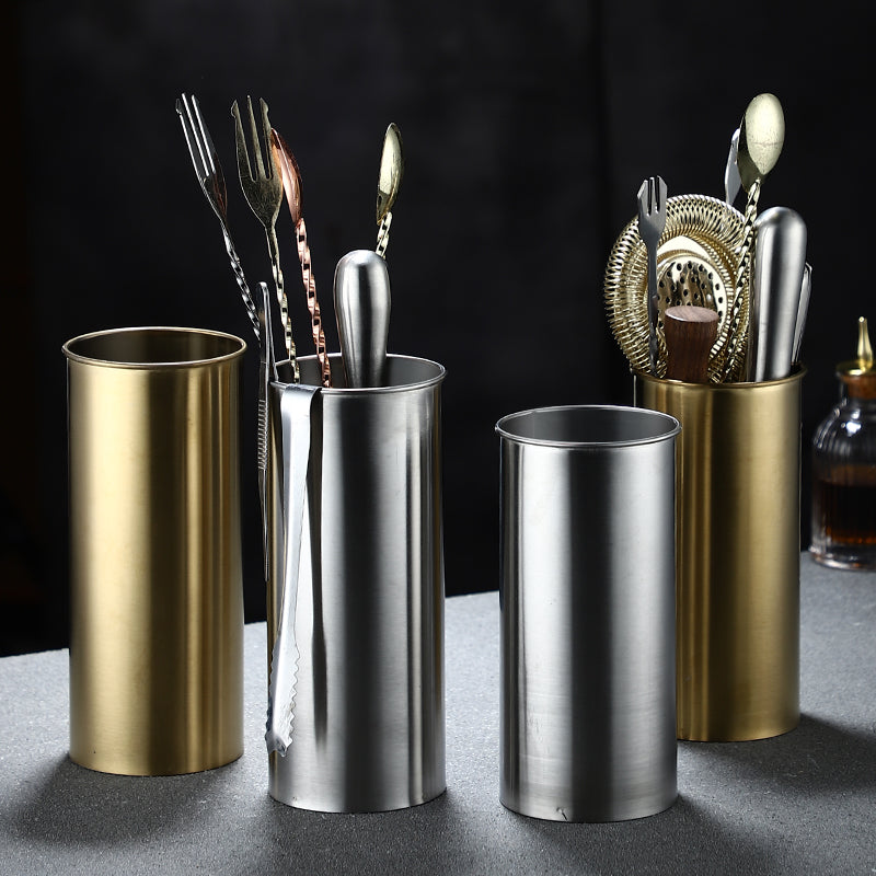 Stainless Steel Storage Bucket Round Curling Storage Bar Spoon Cup Bartender Tool Barrel Bar