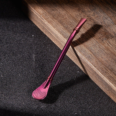 Stainless Steel Julip Mojito Special Metal Filter Straw Mint Leaf Fruit Environmental Protection Tube Spoon