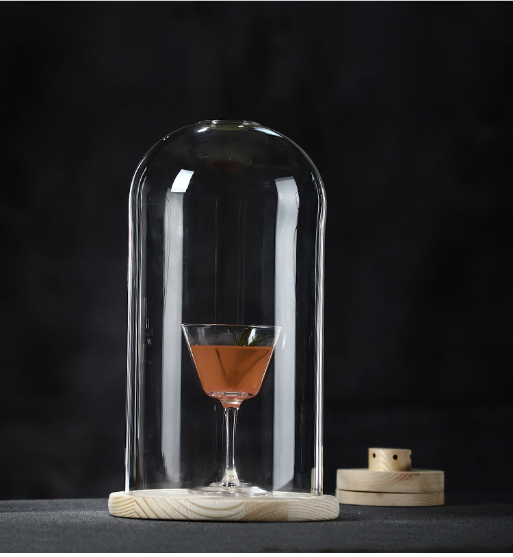 Transparent Molecular Smoky Hood Bartender Solid Wood Smoked Cocktail Scented Wood Cover Whiskey Wine Round Ice Wood Hood