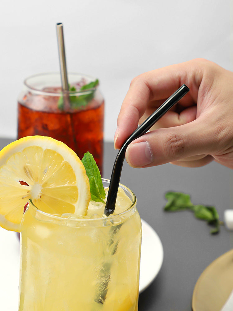Stainless Steel Environmental Protection Iron Straw Mason Cup Cocktail Juice Drink Bend Metal Elbow Creative Long Drinking Tube