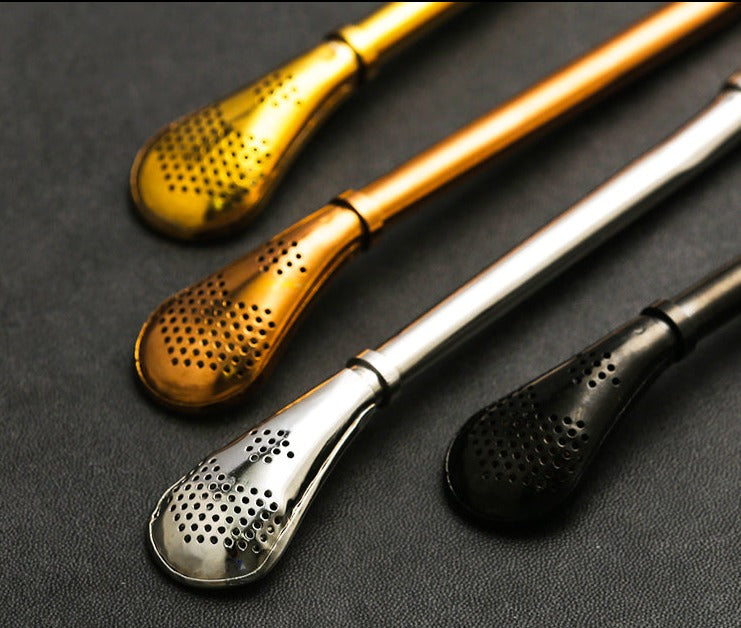 Stainless Steel Julip Mojito Special Metal Filter Straw Mint Leaf Fruit Environmental Protection Tube Spoon