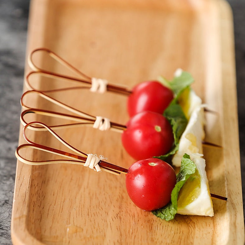 Natural Pure Bamboo Wood Creative Heart-Shaped Cocktail Decoration Stick Bent Martini Olive Fruit Bamboo Stick