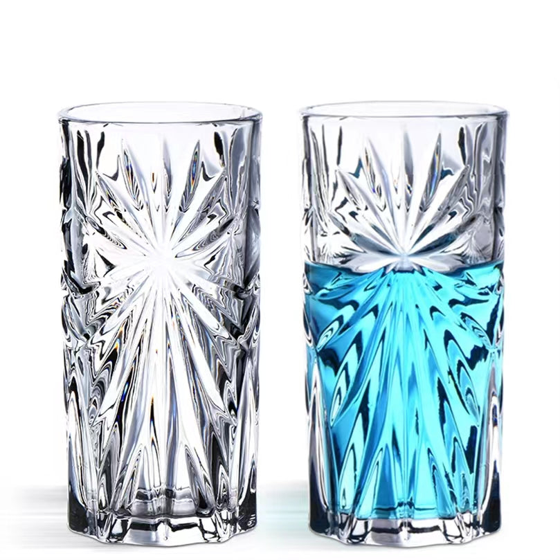 300ML-Retro Embossed Cocktail Glass Glass Long Drink Glass Collin Glass Juice Glass Ice Pattern Glass