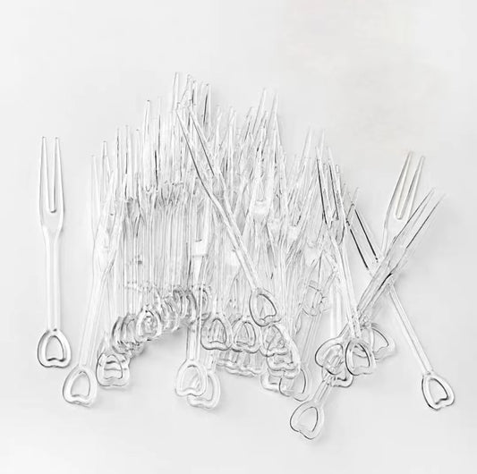 Disposable Fruit Fork Plastic Fruit Fork Transparent Independent Small Fork Bamboo Stick Commercial Household