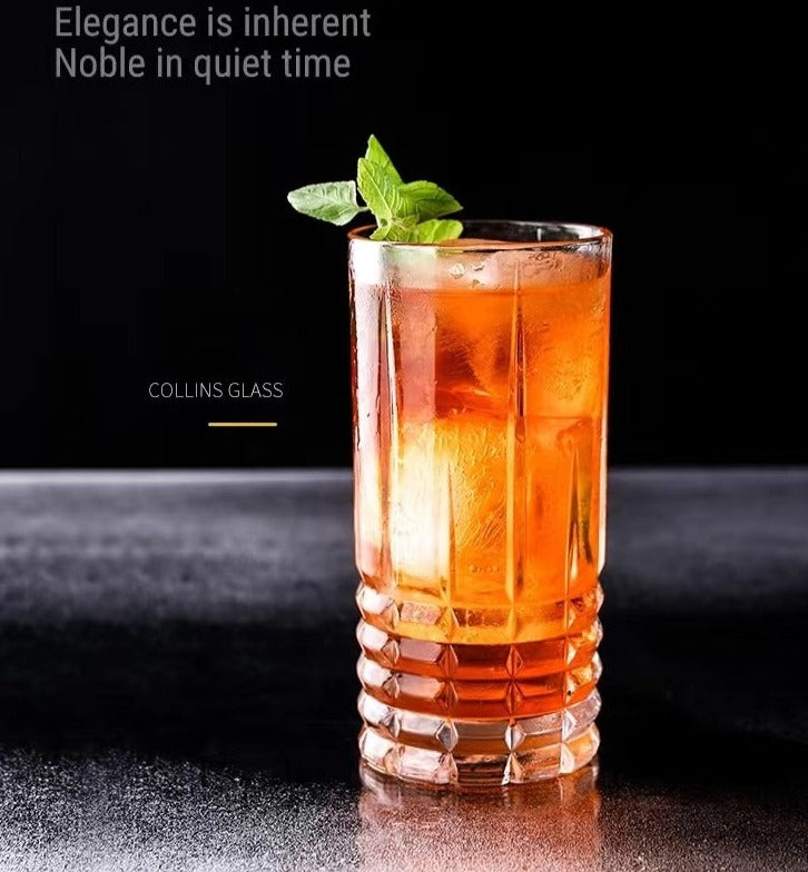 350ML-Retro Embossed Cocktail Glass Glass Long Drink Glass Collin Glass Juice Glass Checkered Sword Pattern Glass