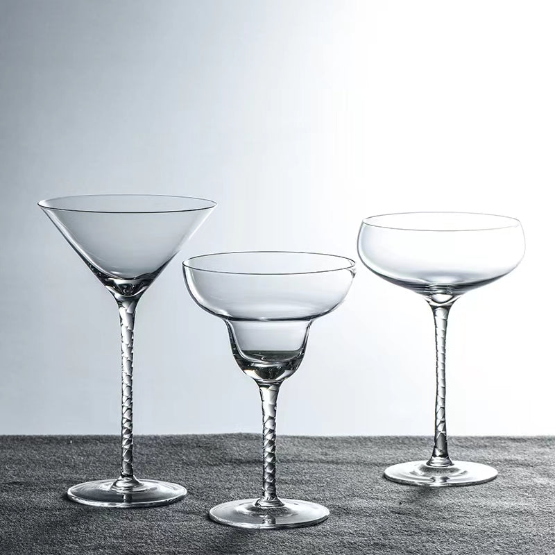 250ML Elegant Crystal Clear Spiral Goblet Glass Martini Wine Glass Cup for Margarita,Martini,Whiskey