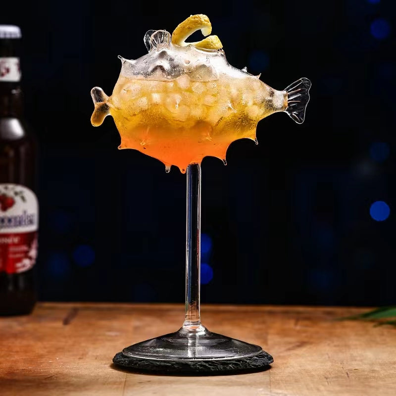 Creative Puffer Fish Cocktail Glasses Clear Puffer Fish Shaped Drinks Cups 195ML Wine Glasses for Party