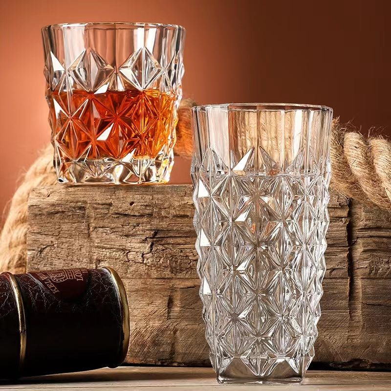 330ML-Retro Embossed Cocktail Glass Glass Long Drink Glass Collin Glass Juice Glass Mystery Glass