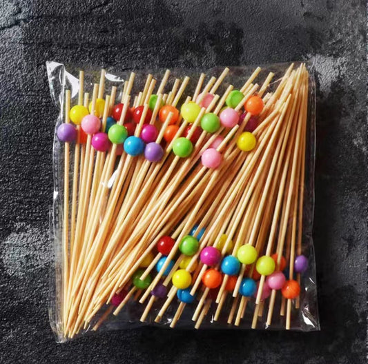 Disposable Fruit Stick Bamboo Stick Colorful Flower Stick Creative Art Toothpick Cocktail Stick