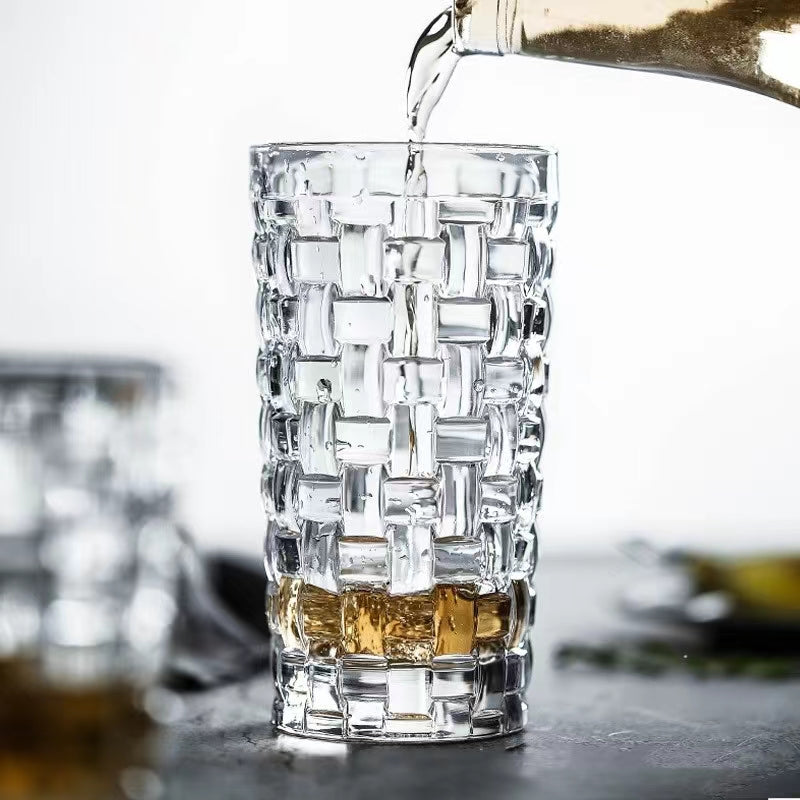 300ML-European Retro Embossed Cocktail Glass Glass Long Drink Cup Collin Cup Carved Bamboo Rattan Cup
