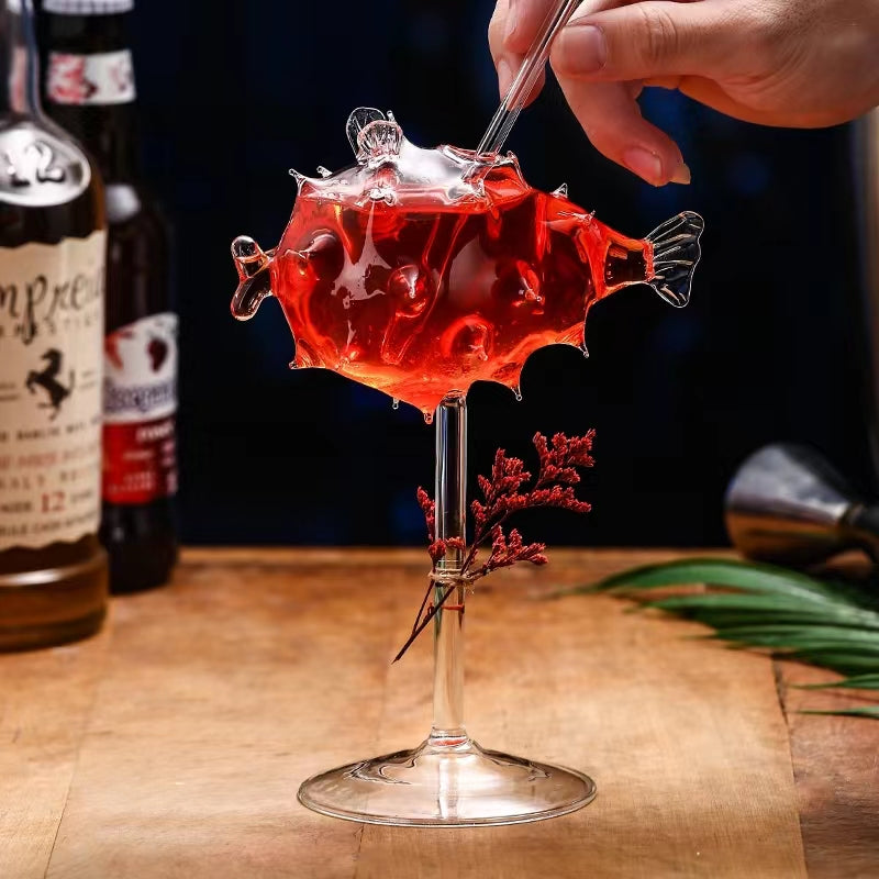 Creative Puffer Fish Cocktail Glasses Clear Puffer Fish Shaped Drinks Cups 195ML Wine Glasses for Party