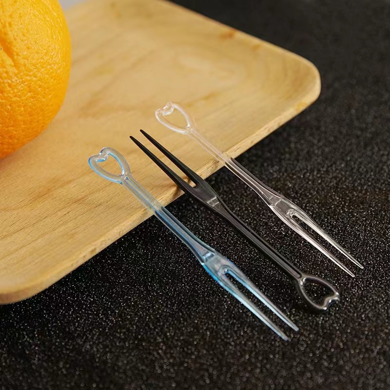 Disposable Fruit Fork Plastic Fruit Fork Transparent Independent Small Fork Bamboo Stick Commercial Household