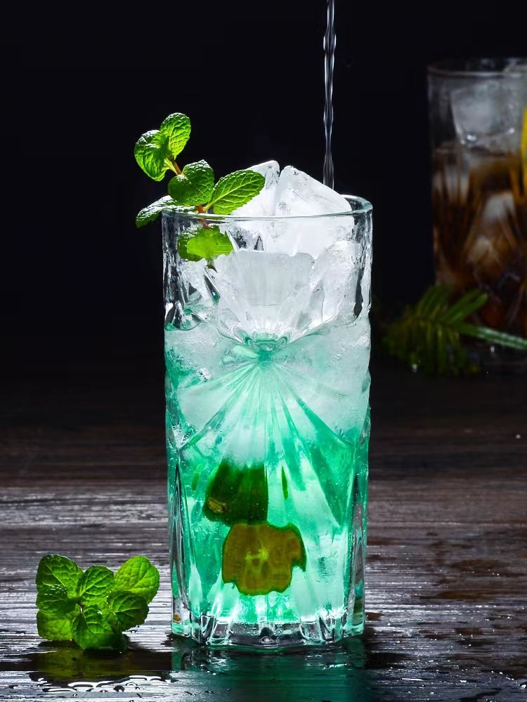 300ML-Retro Embossed Cocktail Glass Glass Long Drink Glass Collin Glass Juice Glass Ice Pattern Glass