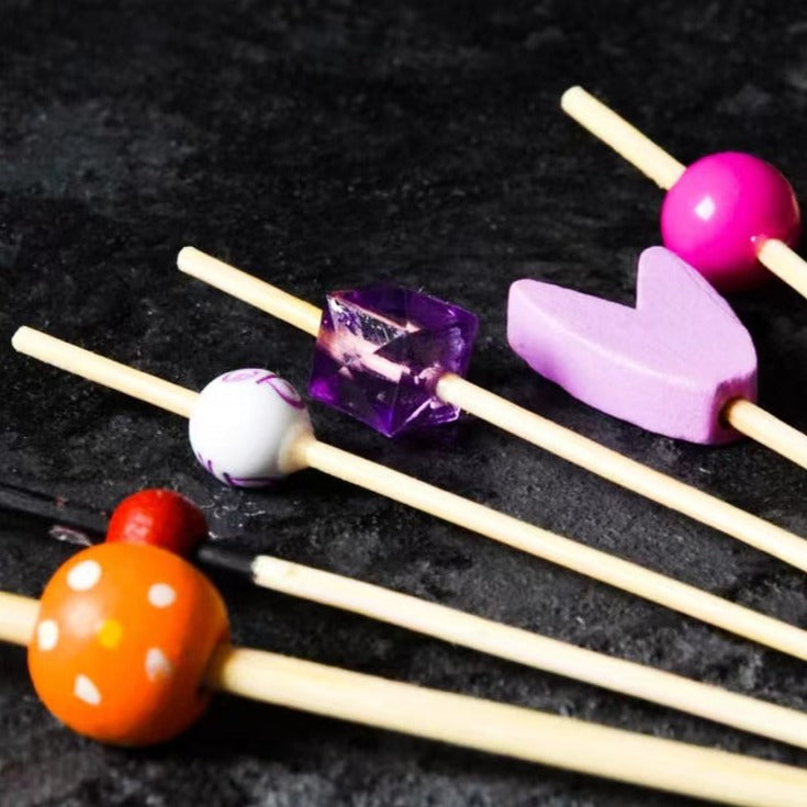 Disposable Fruit Stick Bamboo Stick Colorful Flower Stick Creative Art Toothpick Cocktail Stick