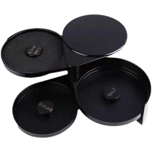Black Three-Layer Seasoning Box Wine Glass Dipping Box Margarita Salt Side Box Plastic Box Lemon Salt Candy