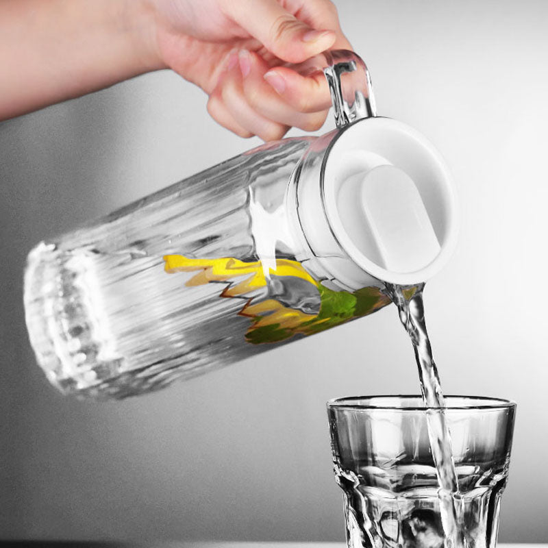 Glass Pitcher With Lid, Hot and Cold Water Pitcher With Handle